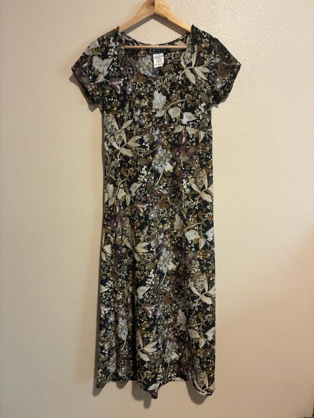 Vintage All That Jazz Women's Floral Brown Midi Dress with Tie Size 7/8